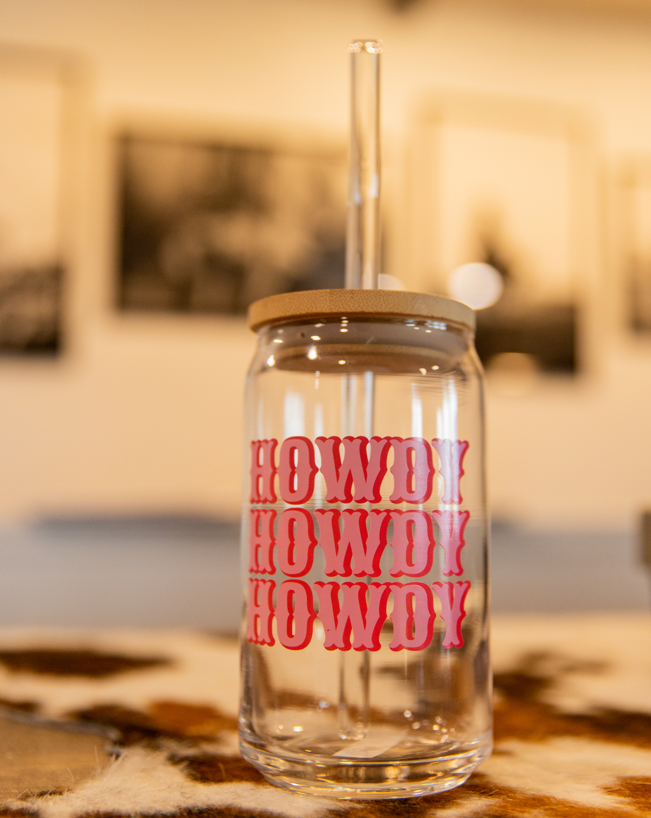 Howdy Glass Can w/ Lid and Straw Care Collective