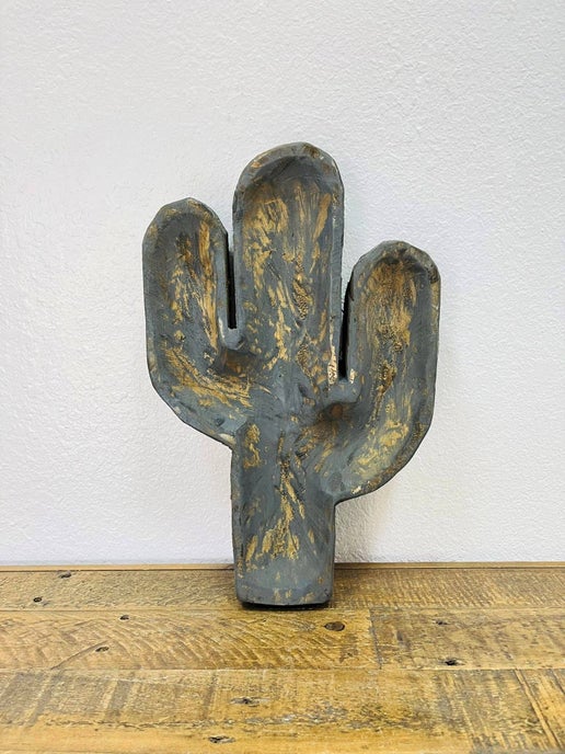 Cactus Dough Bowl, Handmade, Gray, Farmhouse Décor #B