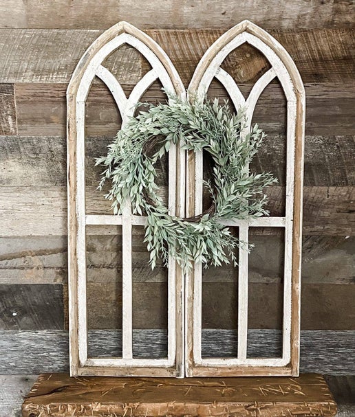 38" Cathedral Wood Arches, 2 PC Set, White